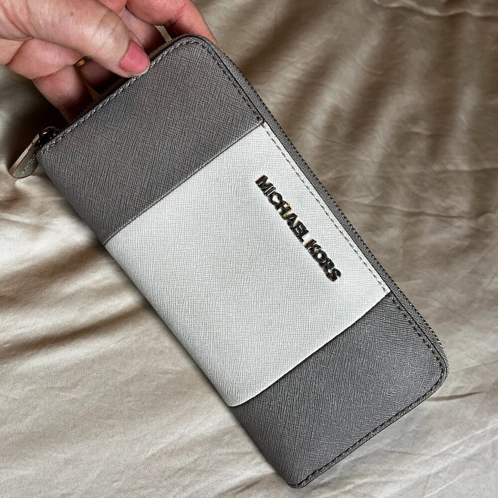 Michael Kors wallet, light grey and white